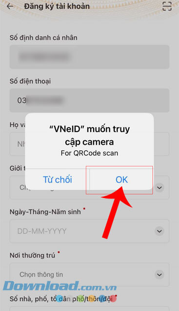 Chạm vào nút OK