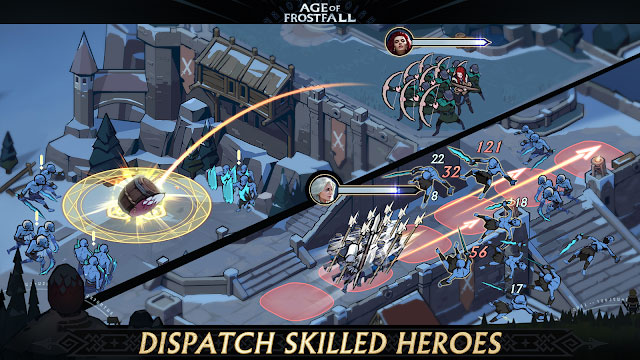 Deploy skilled heroes to battle enemies in Age of Frostfall