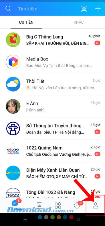 Ấn vào biểu tượng tài khoản