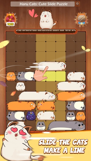 Slide the cats to fill 1 row and remove it from the table in Haru Cats 