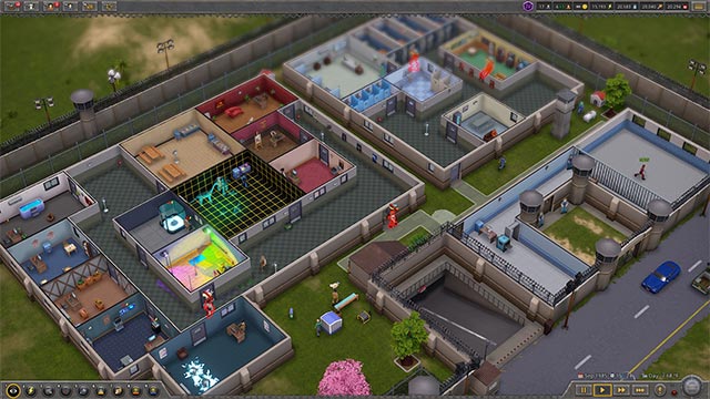 Manage a prison consisting of multiple buildings, structures, services... and make sure there are no escapes