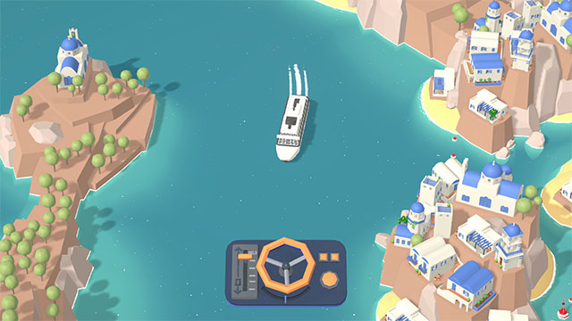 Game Summer Trip Cruise simulates driving a yacht with virtual rudders but relies on real physics. 