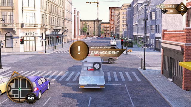 Do quests to earn money and fame while playing Roadside Assistance Simulator