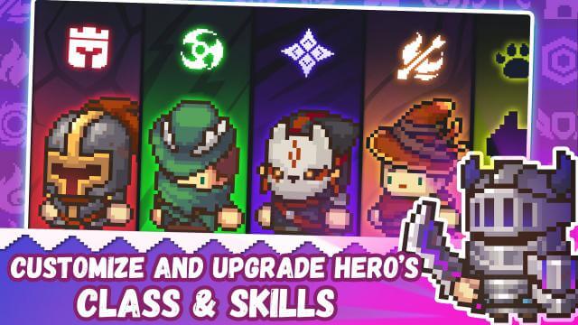 Customize and upgrade heroes of different classes and abilities in Soul Knight Prequel