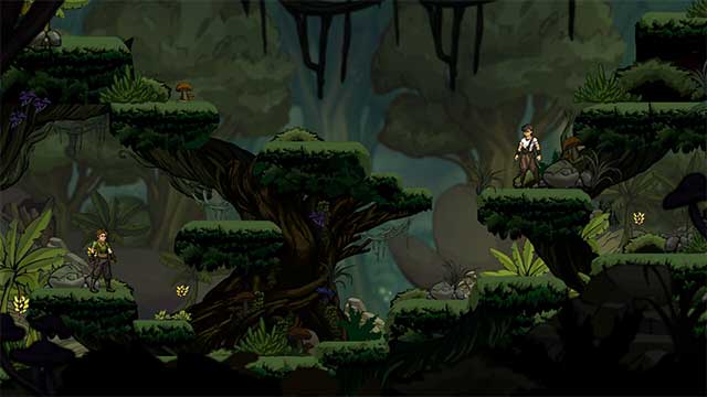 Khám phá bản đồ 2D platformer, săn quái vật, kiếm ăn và duy trì tiền đồn