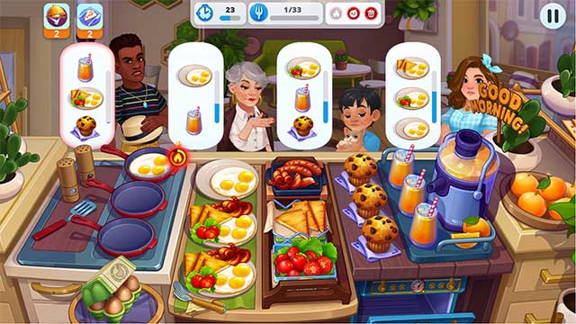 Game có nhiều công thức quen thuộc: trứng chiên, bánh mì kẹp thịt, bánh pizza,...