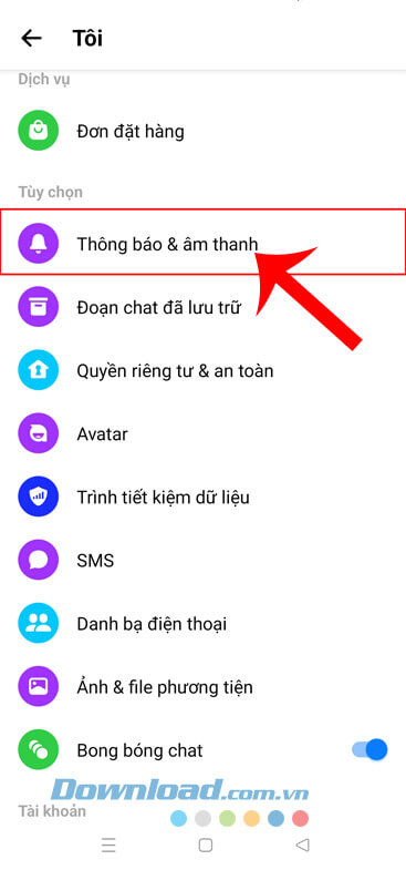 Chạm vào mục Thông báo & âm thanh