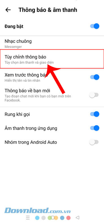 Nhấn vào mục Tùy chỉnh thông báo