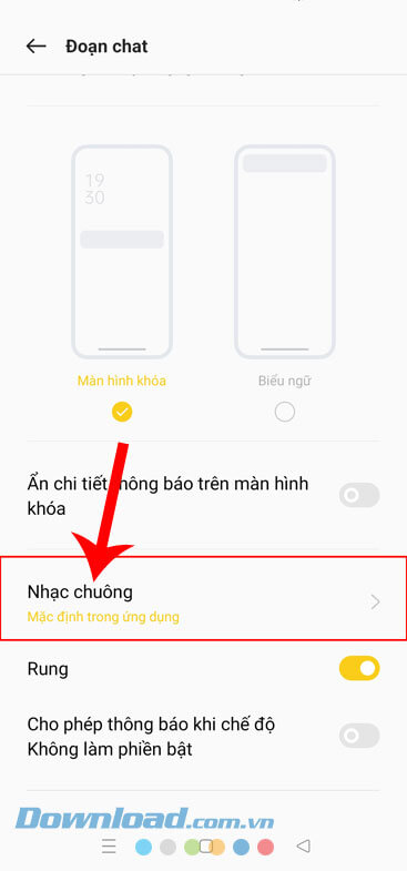 Ấn vào mục Nhạc chuông