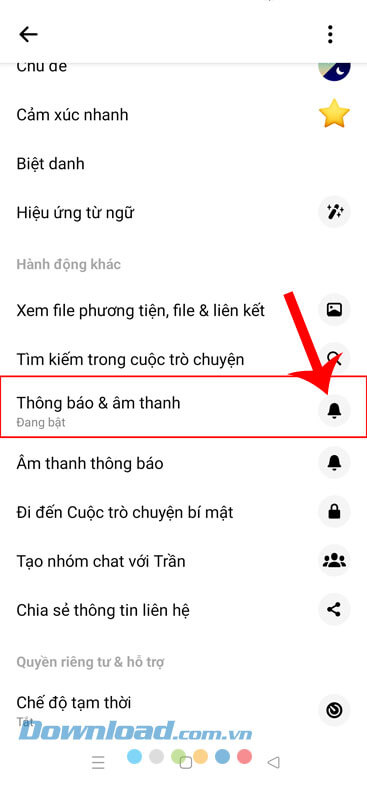 Nhấn vào mục Thông báo &  m thanh