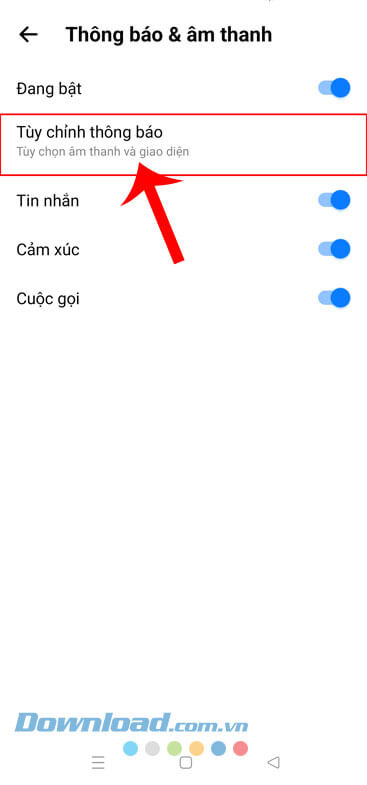 Ấn vào mục Tùy chỉnh thông báo