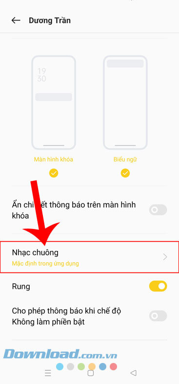 Chạm vào mục Nhạc chuông