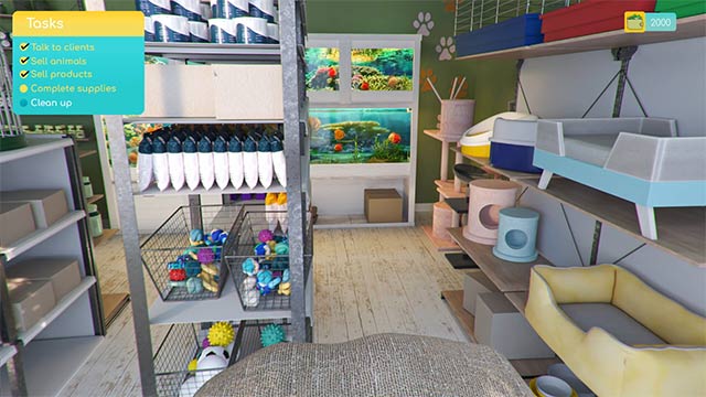 Phát triển kinh doanh trong Pet Shop Simulator game bằng cách mở rộng mặt bằng, mua thêm trang thiết bị...