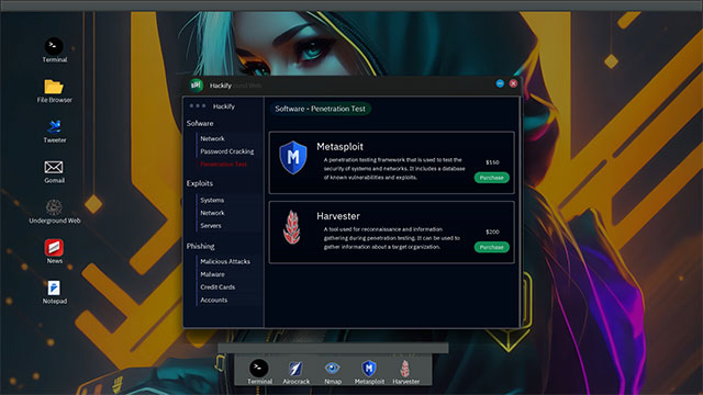 Tiến bộ trong Anonymous Hacker Simulator giúp bạn mở khóa nhiều phần mềm, công cụ hỗ trợ