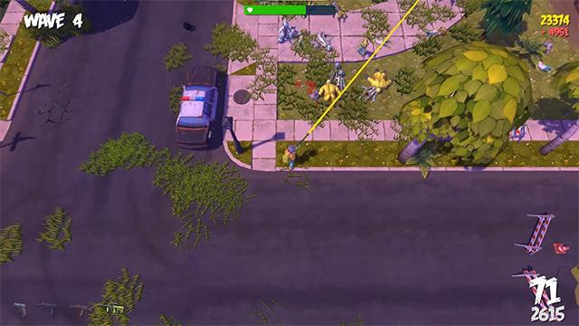 Chơi game Zombie In Town với góc nhìn top-down để bao quát toàn bộ chiến trường