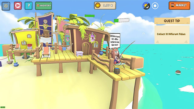 Câu cá với số lượng và chủng loại theo yêu cầu để hoàn thành nhiệm vụ trong Cozy Island Idle game