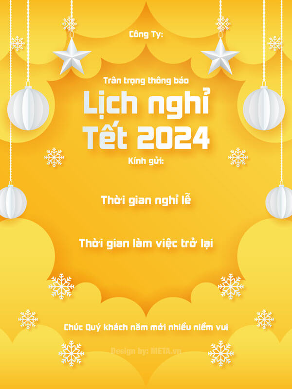 Mẫu thông báo lịch nghỉ Tết 2024 sang trọng